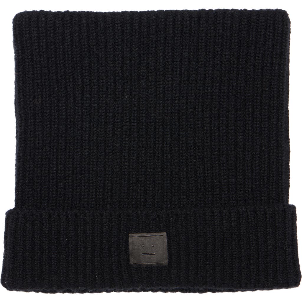 Acne Studios Kua Face Patch Rib Wool & Yak Hair Beanie In Black