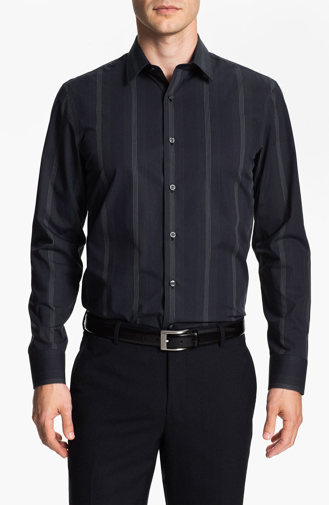 Calibrate Regular Fit Sport Shirt in Anthracite Stripe 