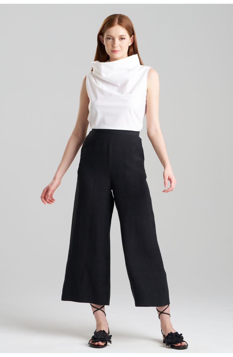 Natori LIGHT WEIGHT LINEN Cropped Wide Leg Pants, Main, color, Black