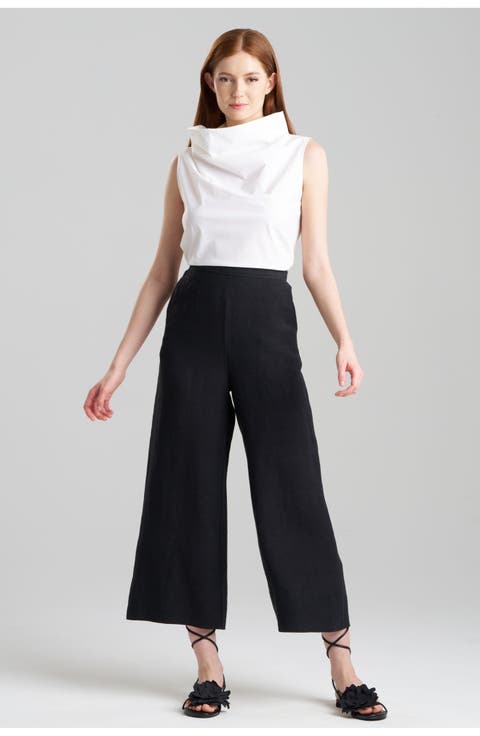 LIGHT WEIGHT LINEN Cropped Wide Leg Pants