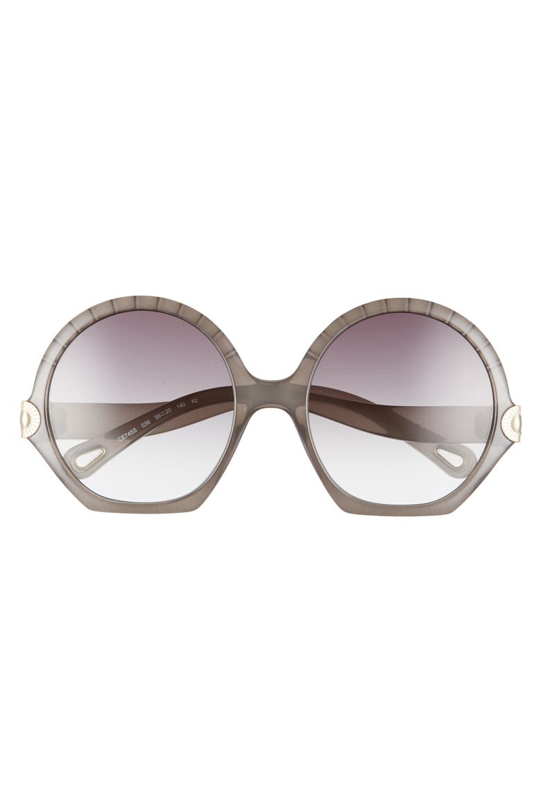 Vera Seashell 56mm Round Sunglasses, Alternate, color, DARK GREY