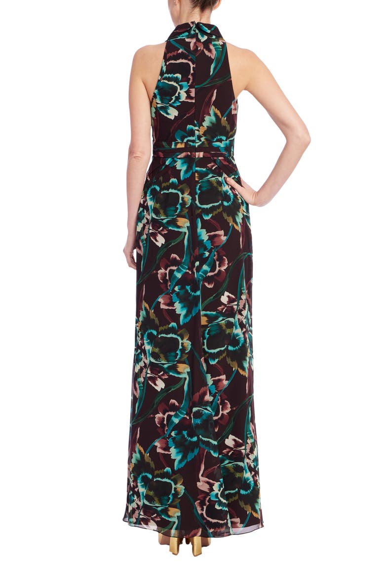 Floral Plunge Neck Georgette Gown, Alternate, color, WINE FLORAL