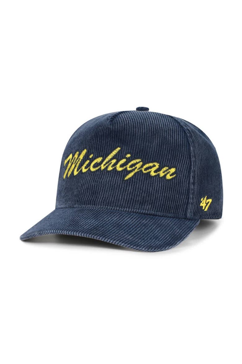 Men's '47  Navy Michigan Wolverines Reclaim Snow Wash Corduroy Hitch Adjustable Hat, Main, color, Navy