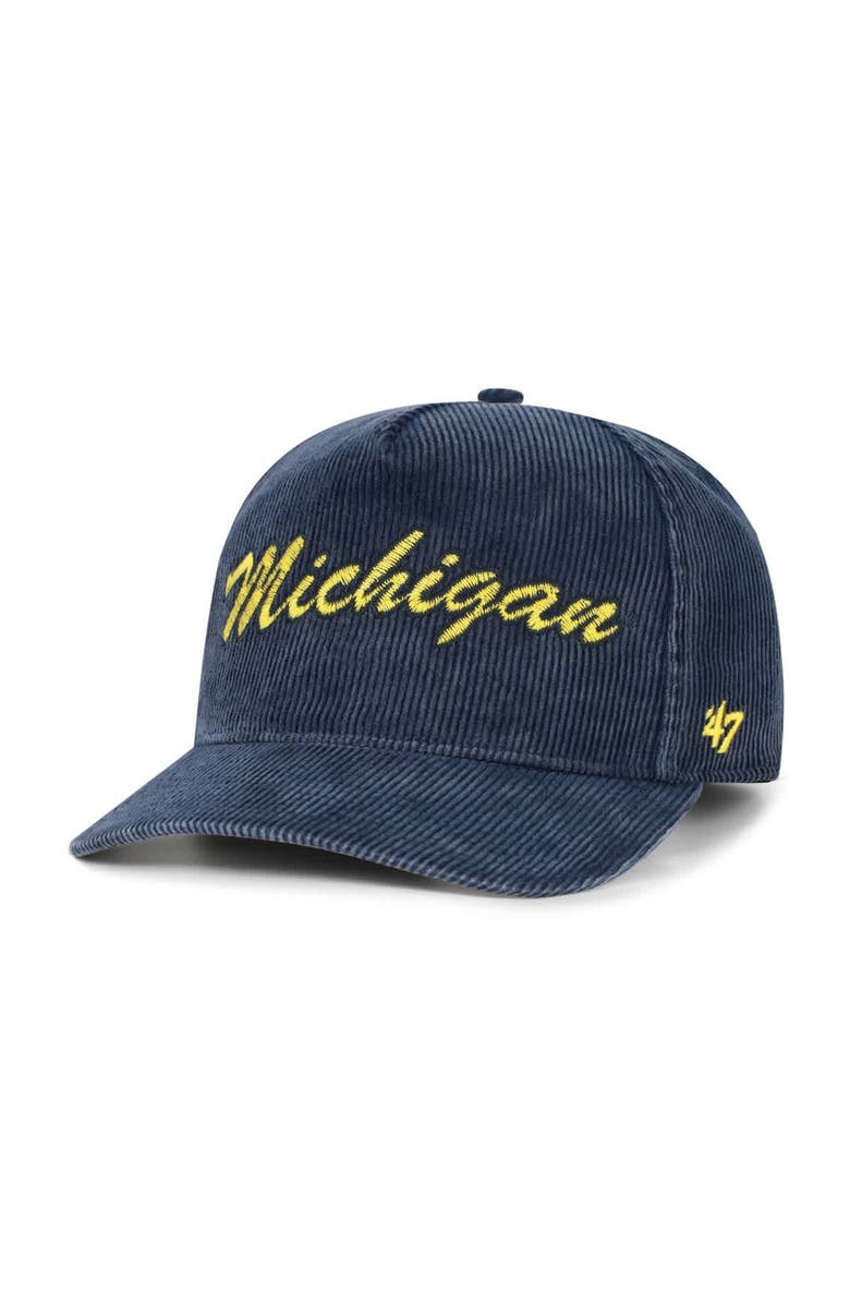 '47 Men's '47 Navy Michigan Wolverines Reclaim Snow Wash Corduroy Hitch Adjustable Hat, Main, color, Navy
