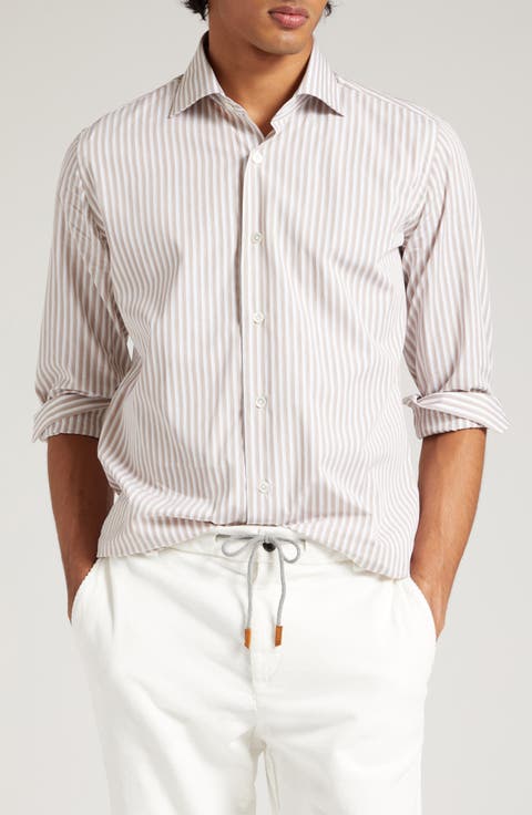 Pinstripe Cotton Button-Up Shirt