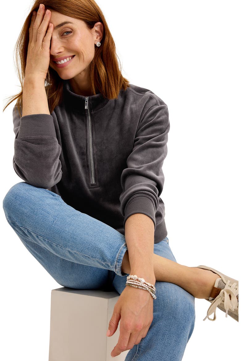 Cozy Cord Half Zip Sweatshirt, Alternate, color, STEEL WOOL