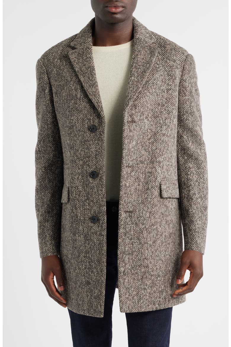 Sherwood Wool & Alpaca Blend Herringbone Topcoat, Main, color, TAUPE HERRINGBONE