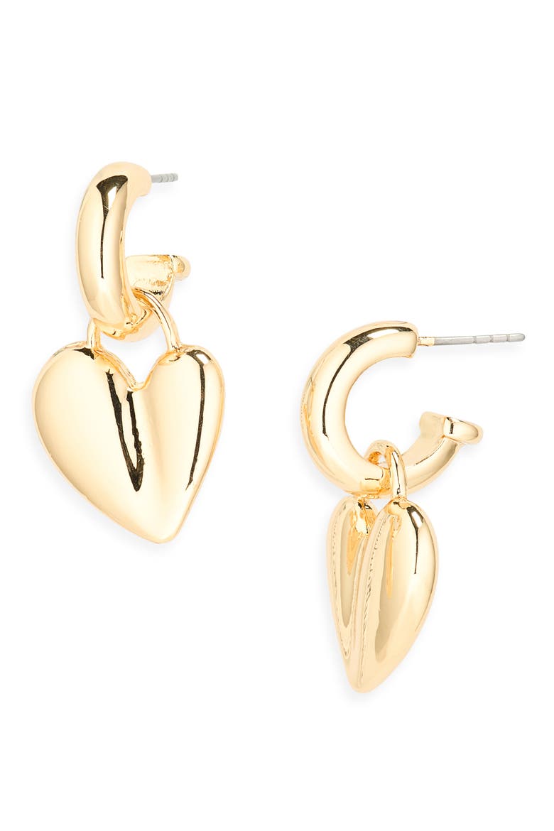 Sculpted Heart Drop Earrings, Main, color, GOLD