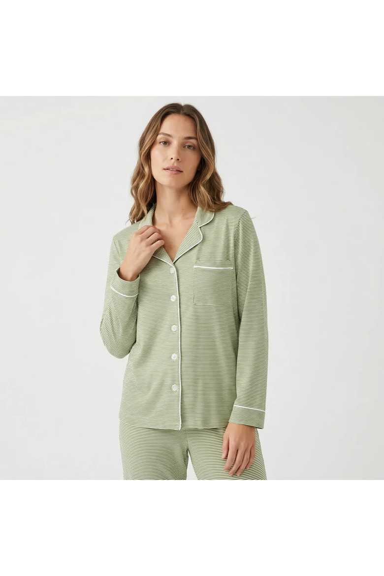 Women's Long Sleeve and Long Pants Pajama Set, Alternate, color, Evergreen Stripe