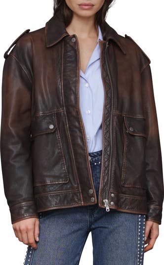 Pieced Back Leather Bomber Jacket