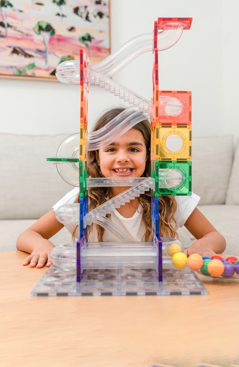 CONNETIX Kids' Rainbow Magnetic Tiles 92-Piece Ball Run Pack, Alternate, color, Rainbow