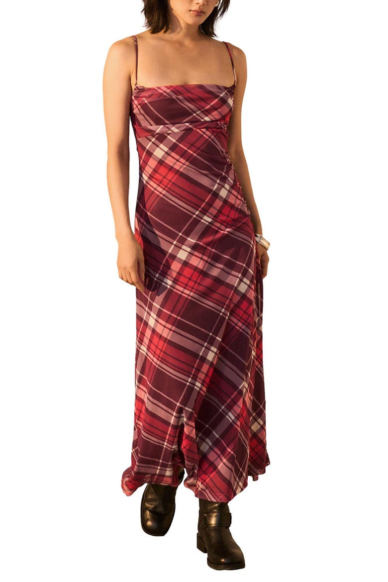 Check Mesh Maxi Dress, Main, color, RED