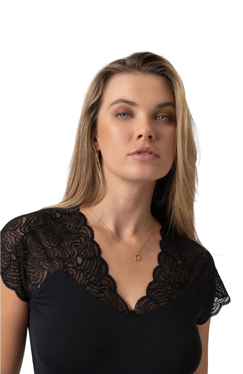 Saint + Sofia Sophia Lace Tee, Alternate, color, Black