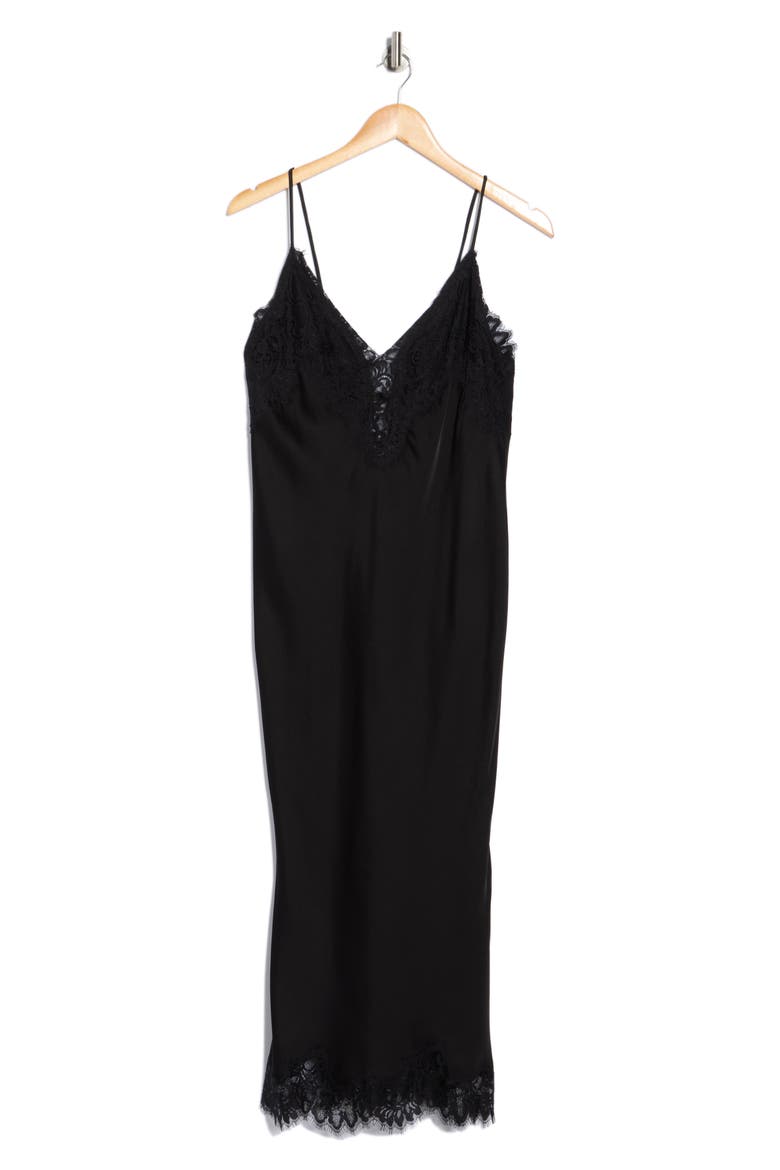 Lennon Lace Accent Satin Slipdress, Alternate, color, BLACK/ BLACK