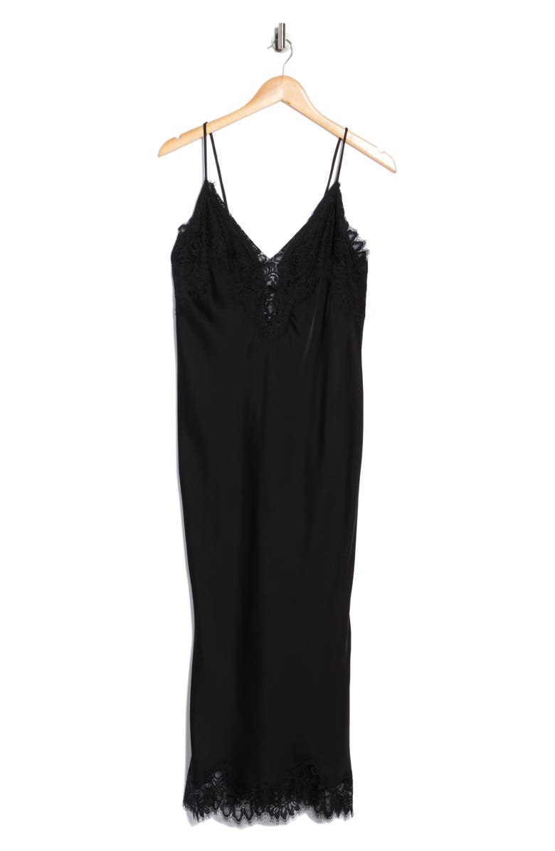 A.L.C. Lennon Lace Accent Satin Slipdress, Alternate, color, Black/ Black