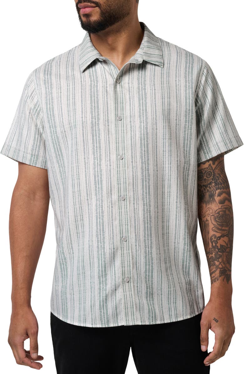 TravisMathew Meant for More Short Sleeve Button-Up Shirt, Main, color, White/ Arona