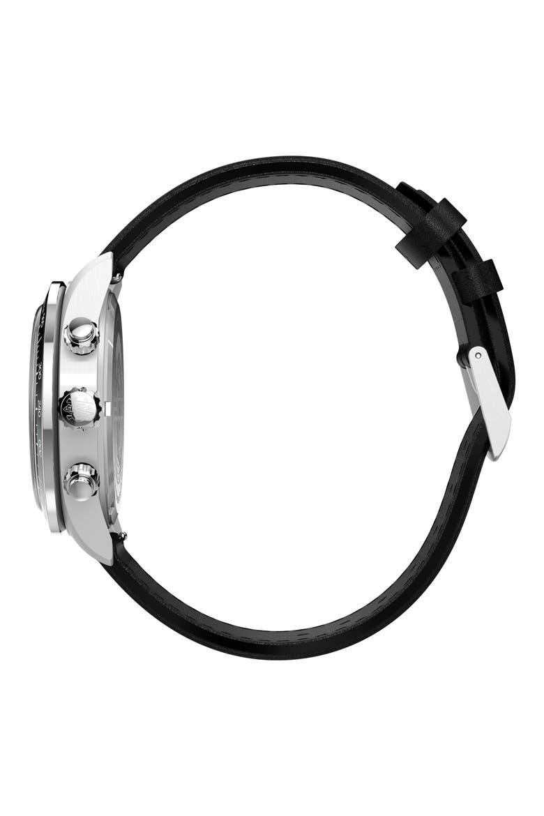 Waterbury Heritage Chronograph Leather Strap Watch, 39mm, Alternate, color, BLACK