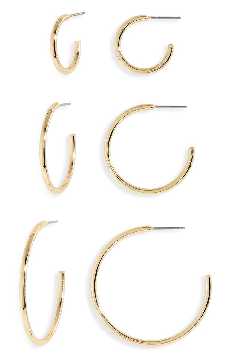 Nordstrom Set of 3 Wire Hoop Earrings, Main, color, Gold