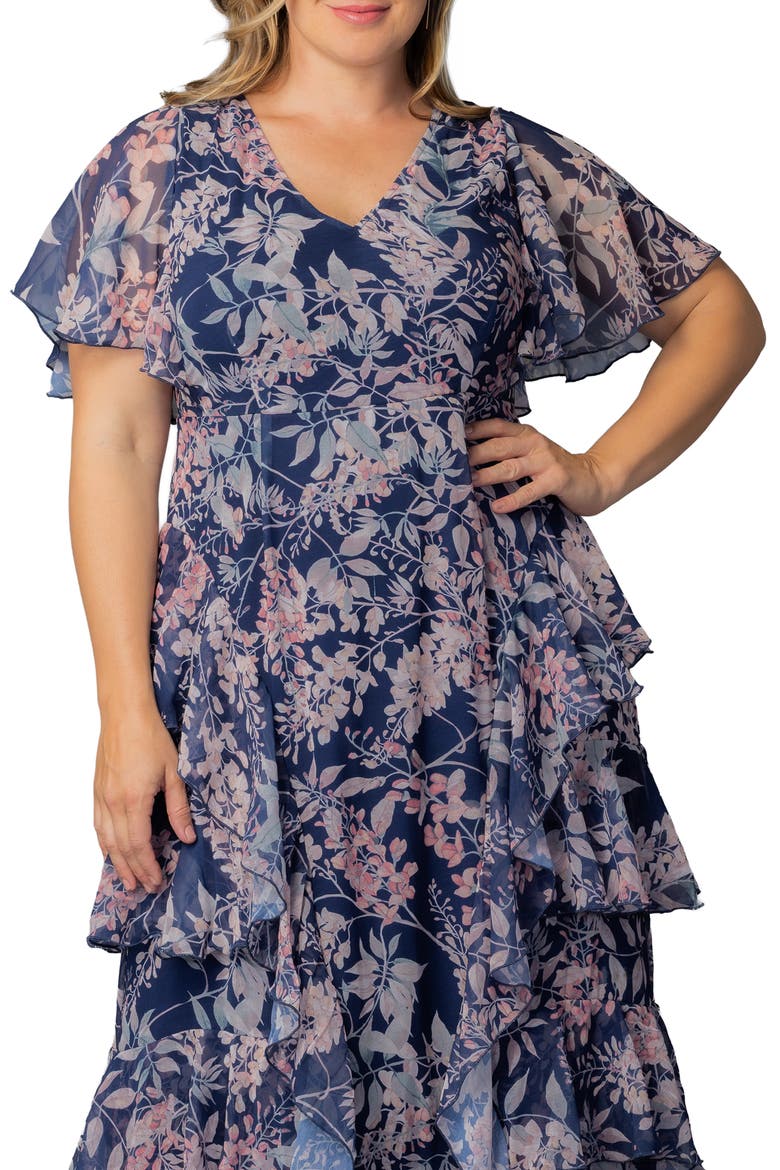 Tour de Flounce Tiered Maxi Dress, Alternate, color, NAVY WISTERIA BLOOMS