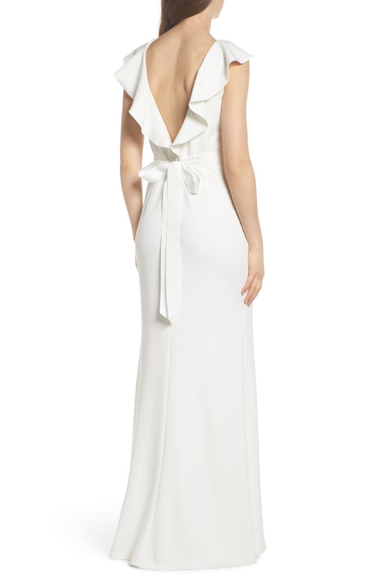 Ruffle Back Belted Gown, Alternate, color, IVORY