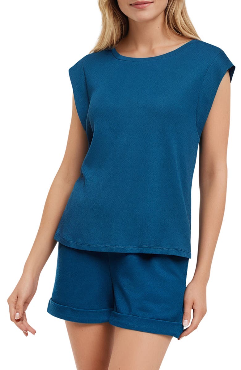 Three Dots Constance Top, Main, color, Navy Peony