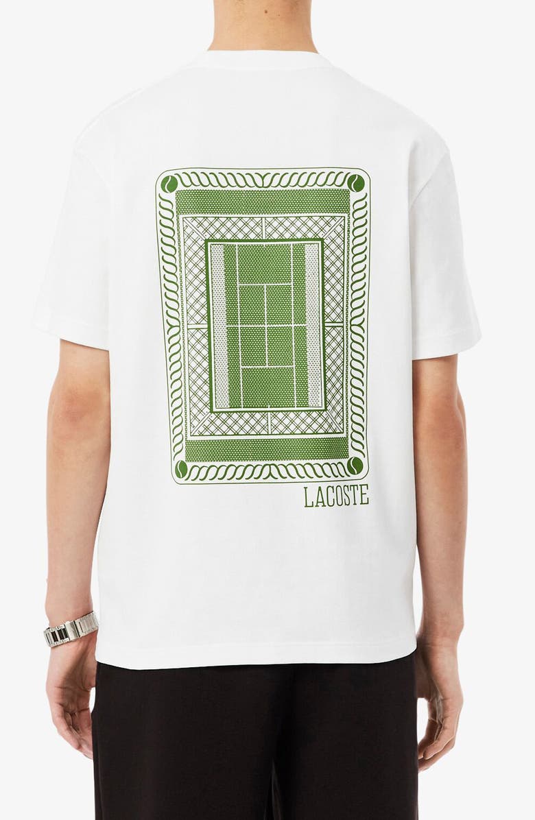 Lacoste Tennis Court Cotton Graphic T-Shirt, Alternate, color, White