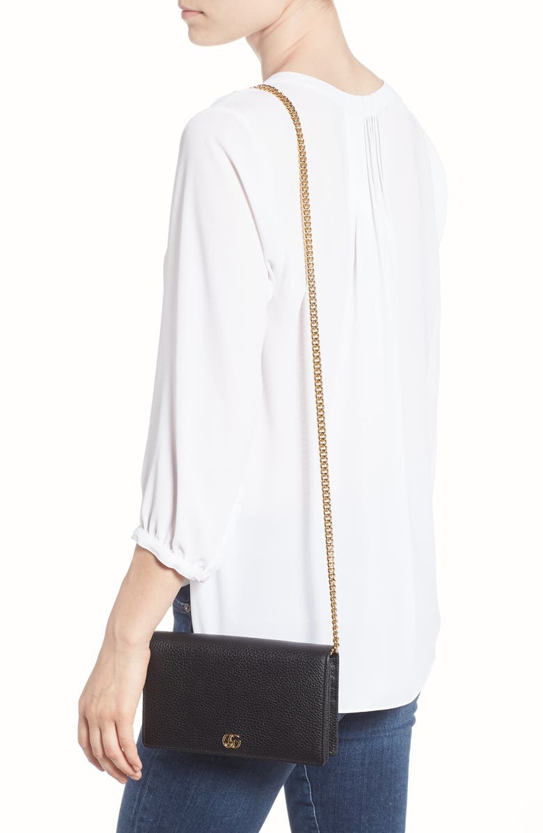 Gucci Petite Leather Wallet on a Chain, Alternate, color,