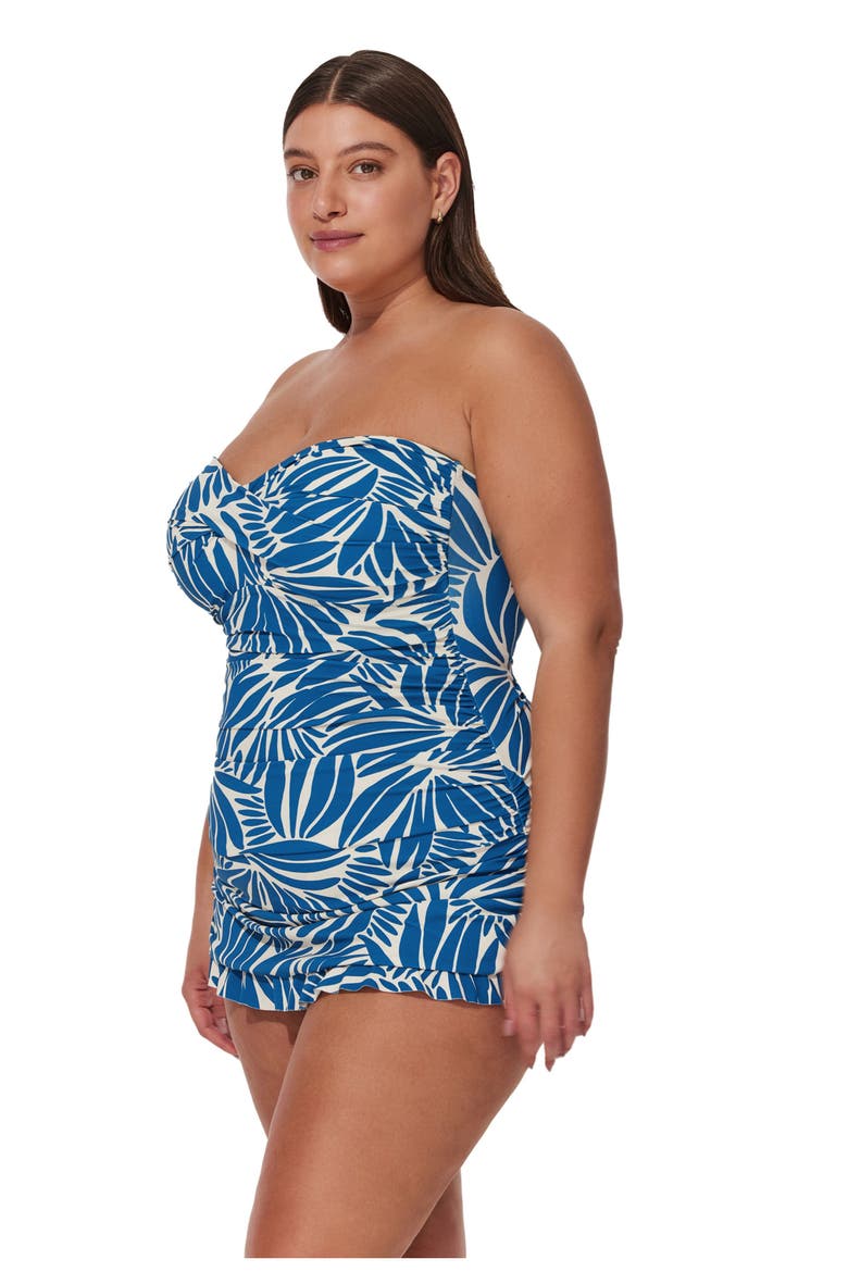 Comeback Plus Size Bandeau Swimdress, Alternate, color, Petrol-White