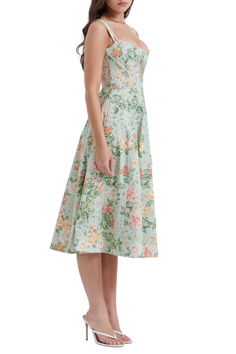 Saira Floral Lace-Up Corset Cocktail Dress, Alternate, color, LIGHT JADE PRINT