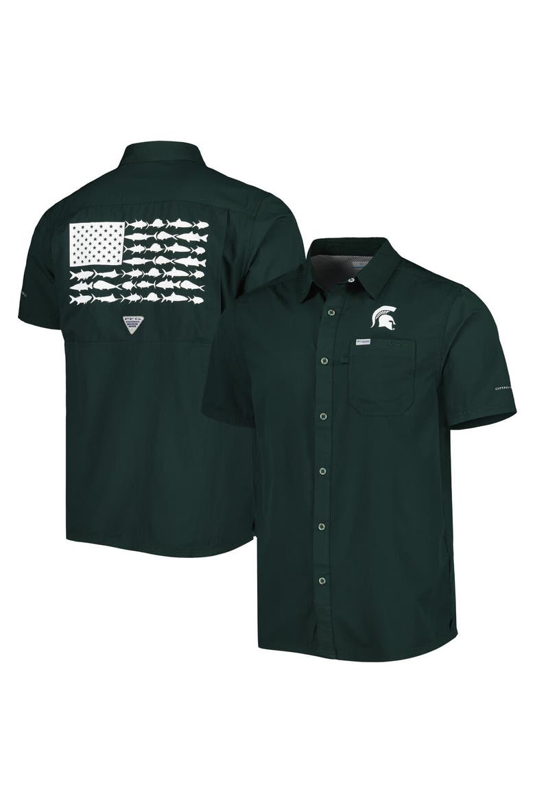 Men's Columbia PFG Green Michigan State Spartans Slack Tide Camp Button-Up Shirt, Main, color, Green