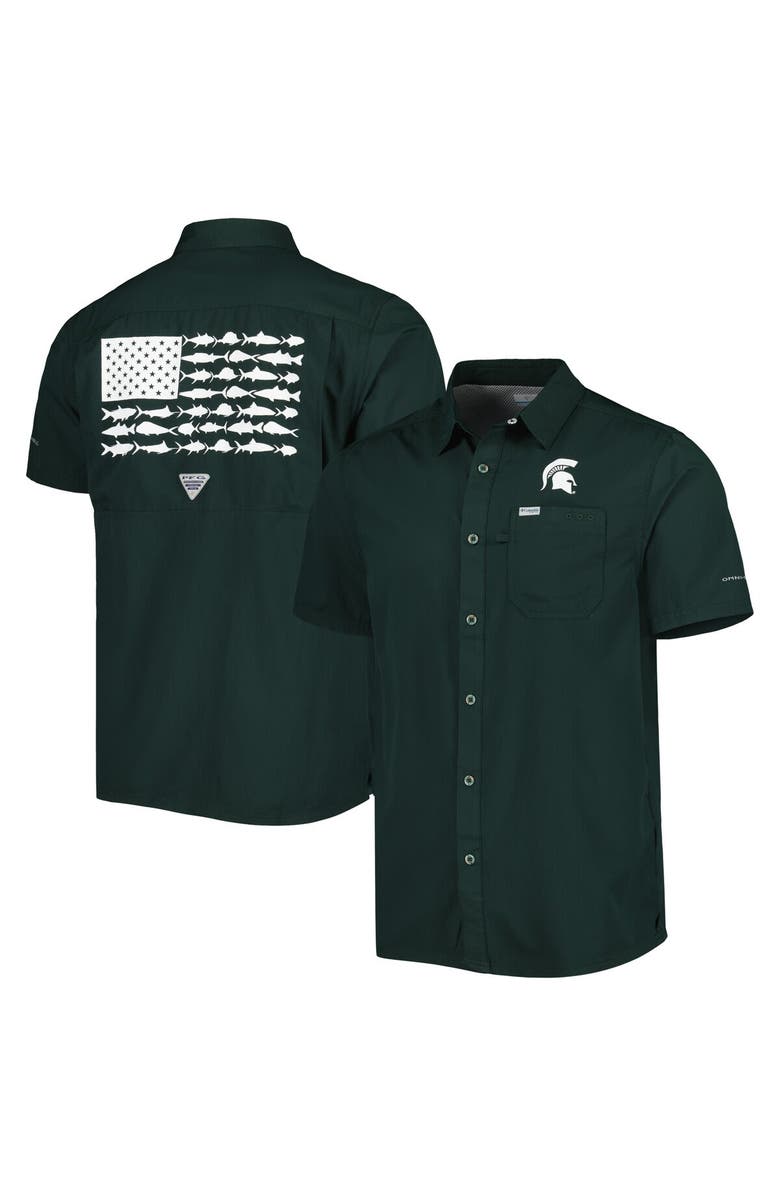 Columbia Men's Columbia PFG Green Michigan State Spartans Slack Tide Camp Button-Up Shirt, Main, color, 