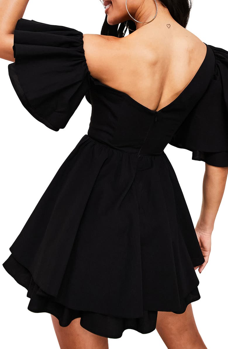 ASOS DESIGN One-Shoulder Corset Skater Dress, Alternate, color,