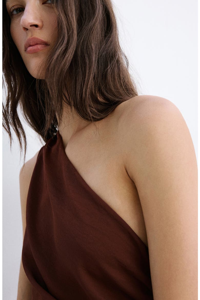 Scarf Neck One-Shoulder Dress, Alternate, color, BROWN