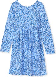 Lands' End Girls Long Sleeve Gathered Waist Jersey Dress