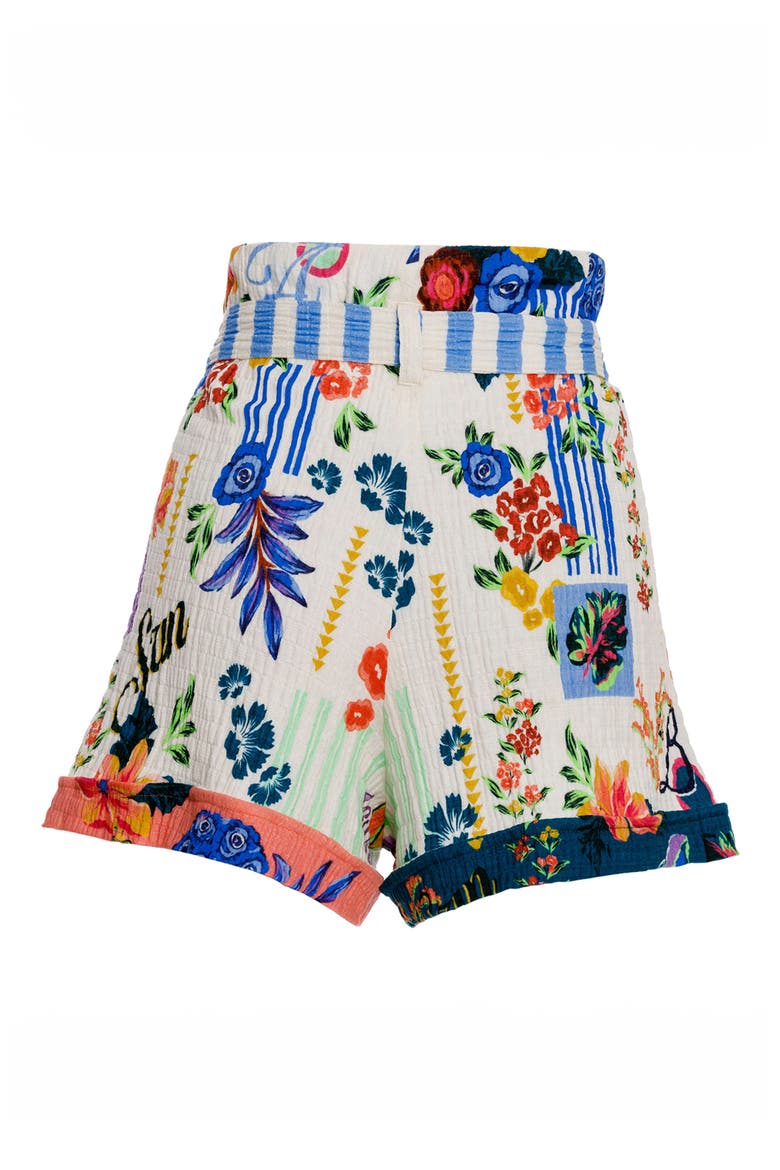 Addison Citrus Belted Cover-Up Shorts, Alternate, color, MULTICOLOR BLUE