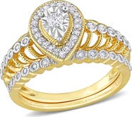 Julianna B. Diamond Halo Teardrop Bridal Ring Set