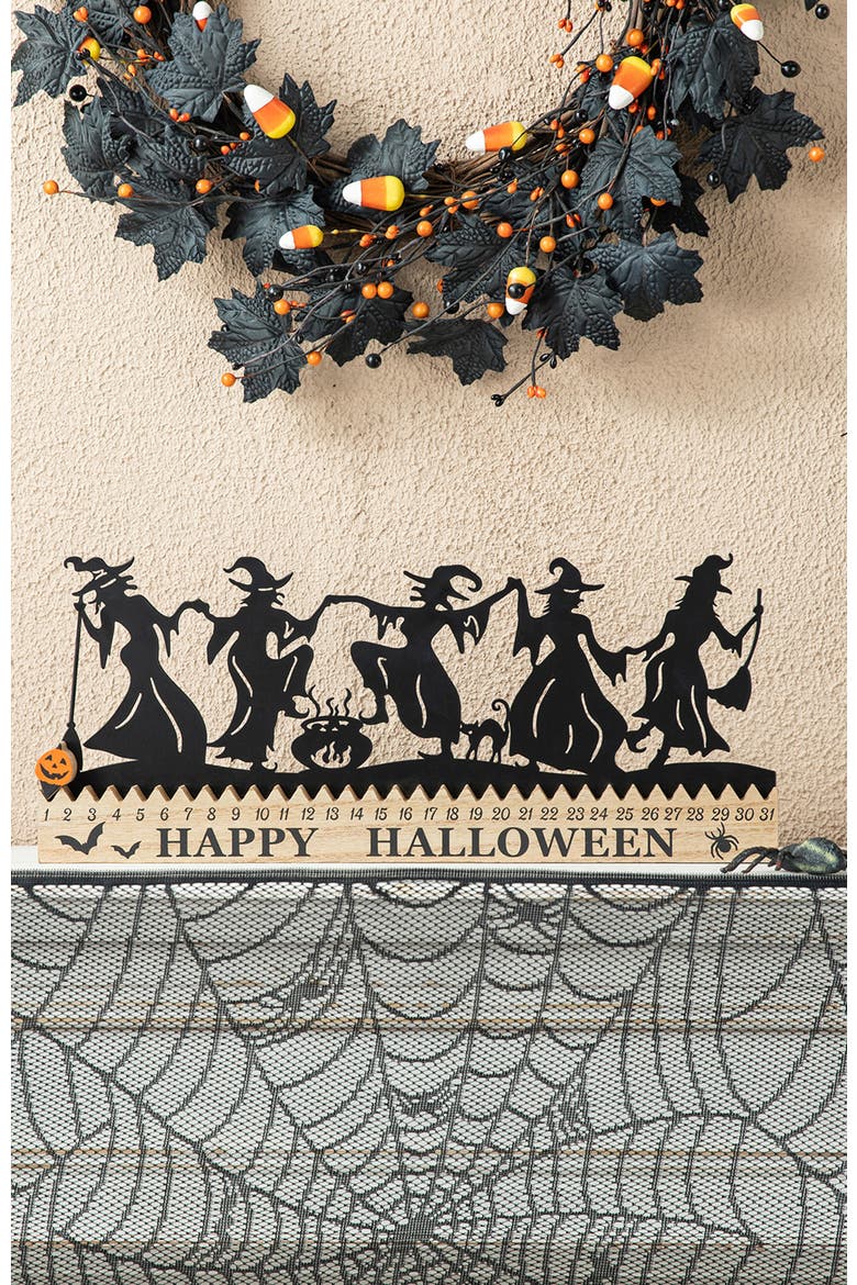 Halloween Wooden & Metal Dancing Witch or Ghost Silhouette Countdown Table Sign, Alternate, color, Black
