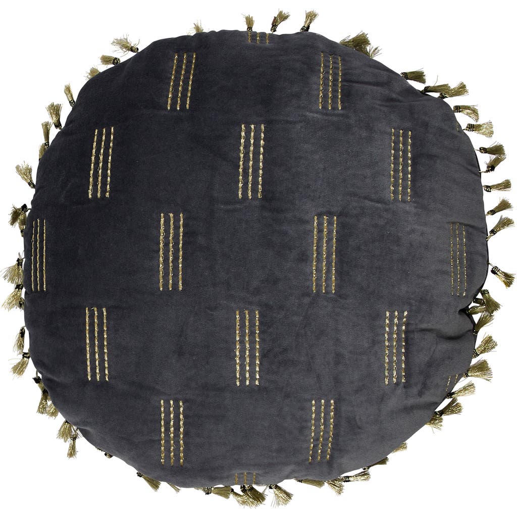 Storied Home Cotton Velvet Pillow With Metallic Embroidery And Tassels In Black