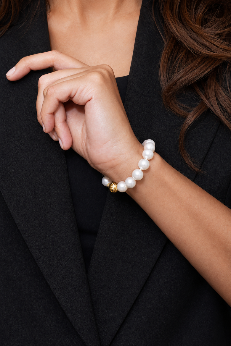 10-11mm White South Sea Pearl Bracelet, Alternate, color, Yellow Gold Clasp