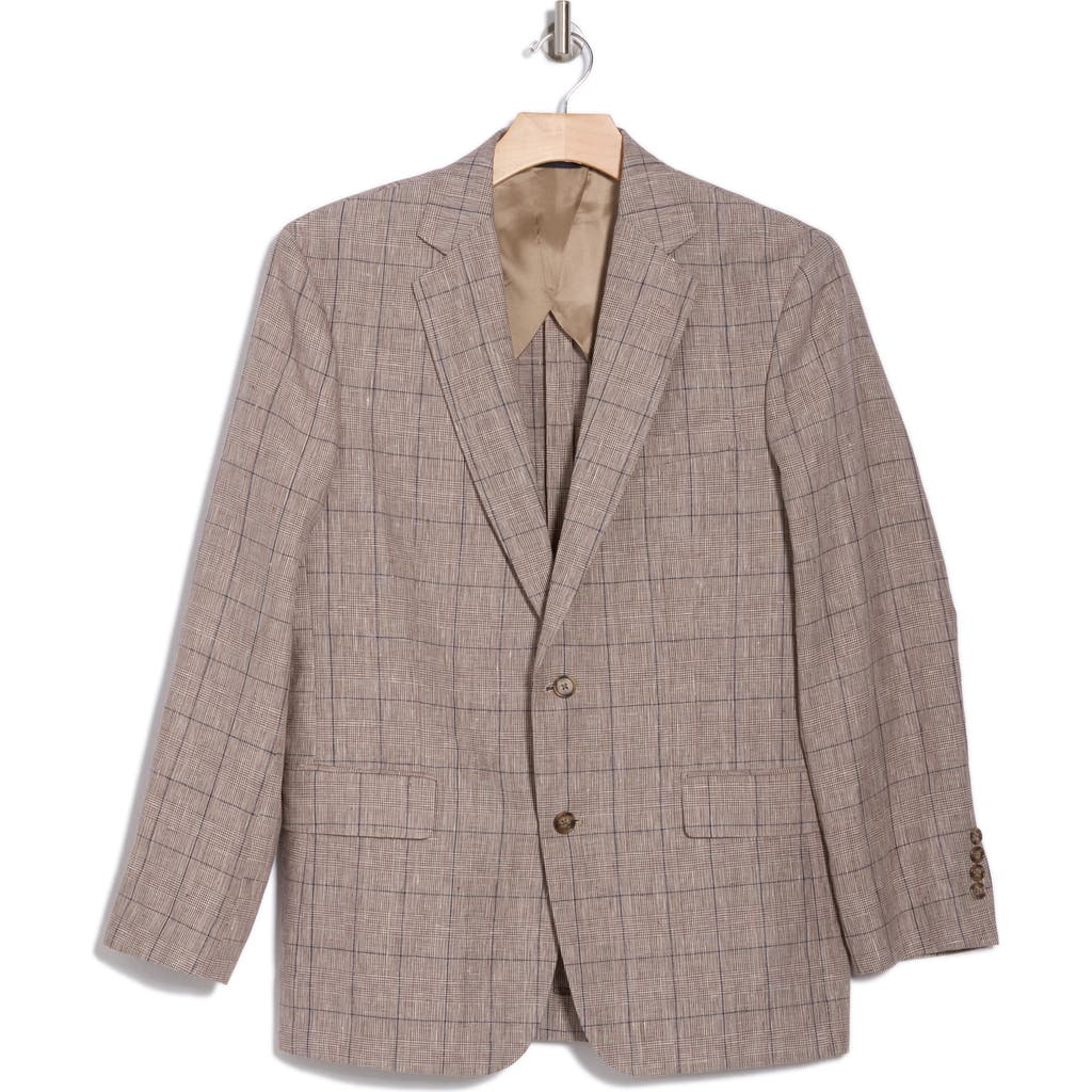 Brooks Brothers Classic Fit Beige Plaid Hemp & Linen Blazer In Beige Overcheck