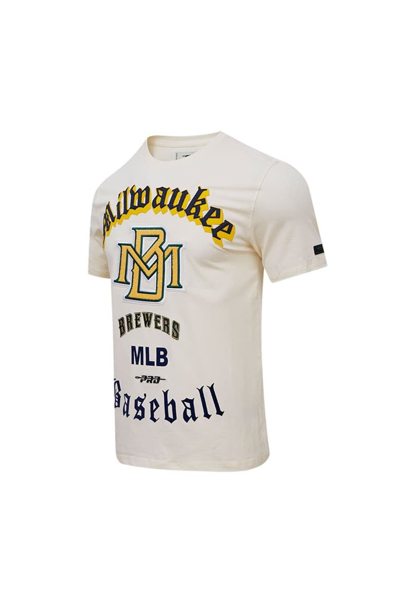 Men's Pro Standard Cream Milwaukee Brewers Cooperstown Collection Old English T-Shirt, Alternate, color, Cream