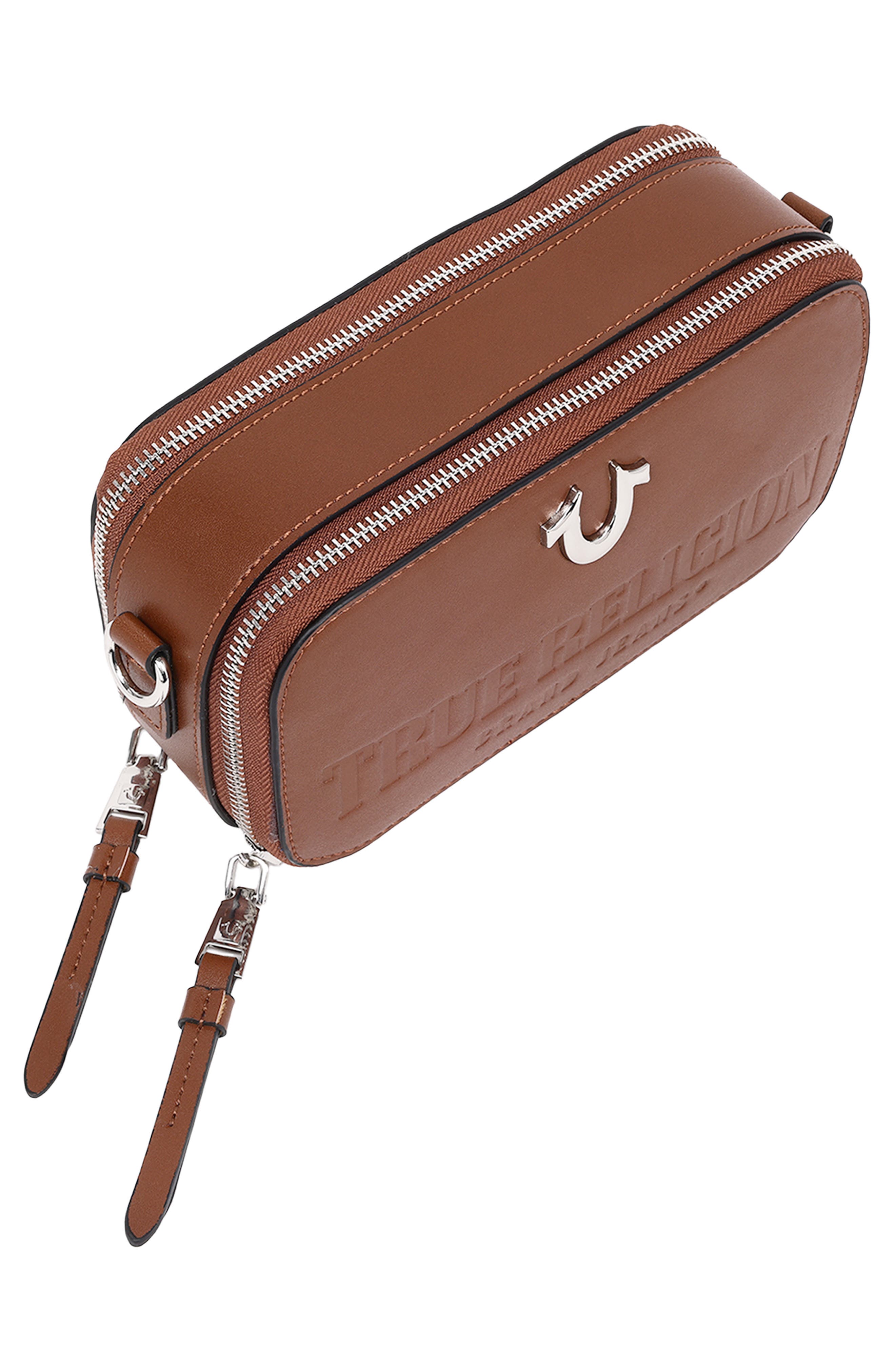 True Religion Double Zip Horseshoe Camera Bag, Alternate, color, Brown