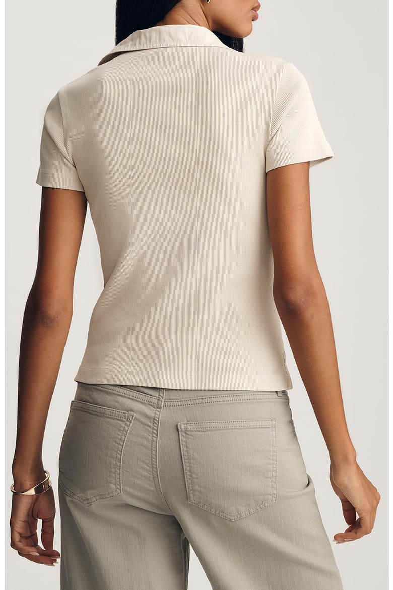 Crop Stretch Cotton Rib Polo T-Shirt, Alternate, color, OYSTER GRAY