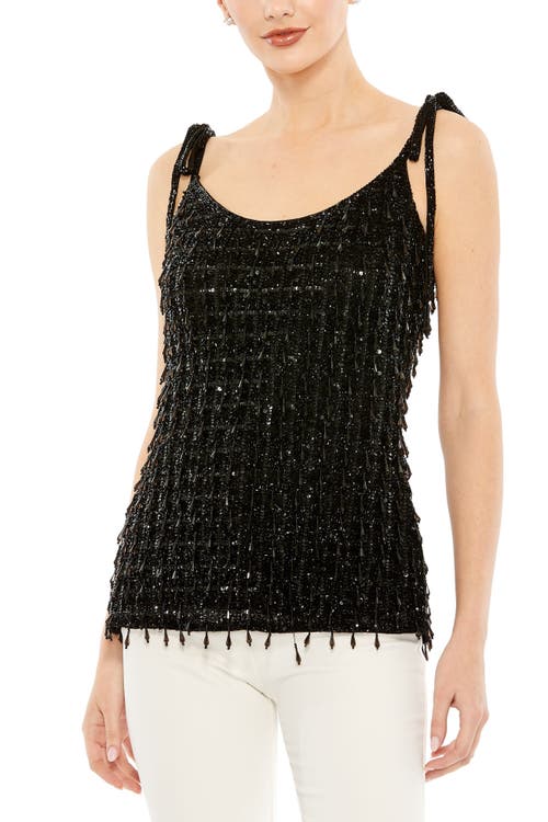Mac Duggal Crystal Embellished Soft Tie Cami Top In Black