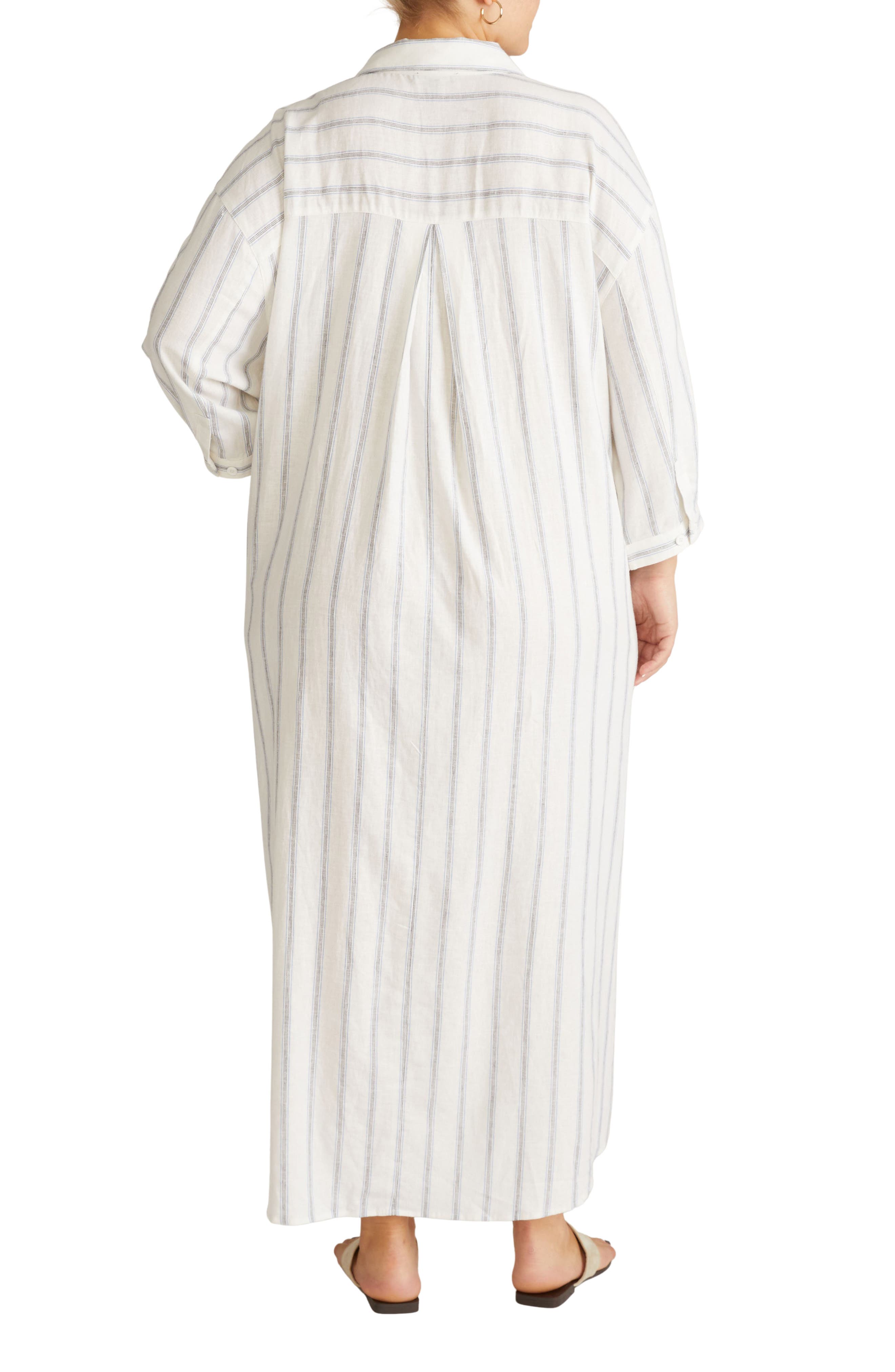 Drawstring Waist Button-Up Linen Blend Shirtdress - image 4