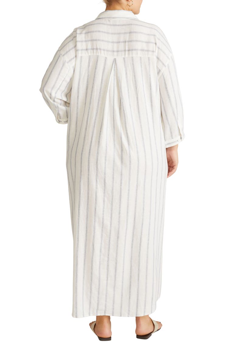 Drawstring Waist Button-Up Linen Blend Shirtdress, Alternate, color, MAYFAIR STRIPE