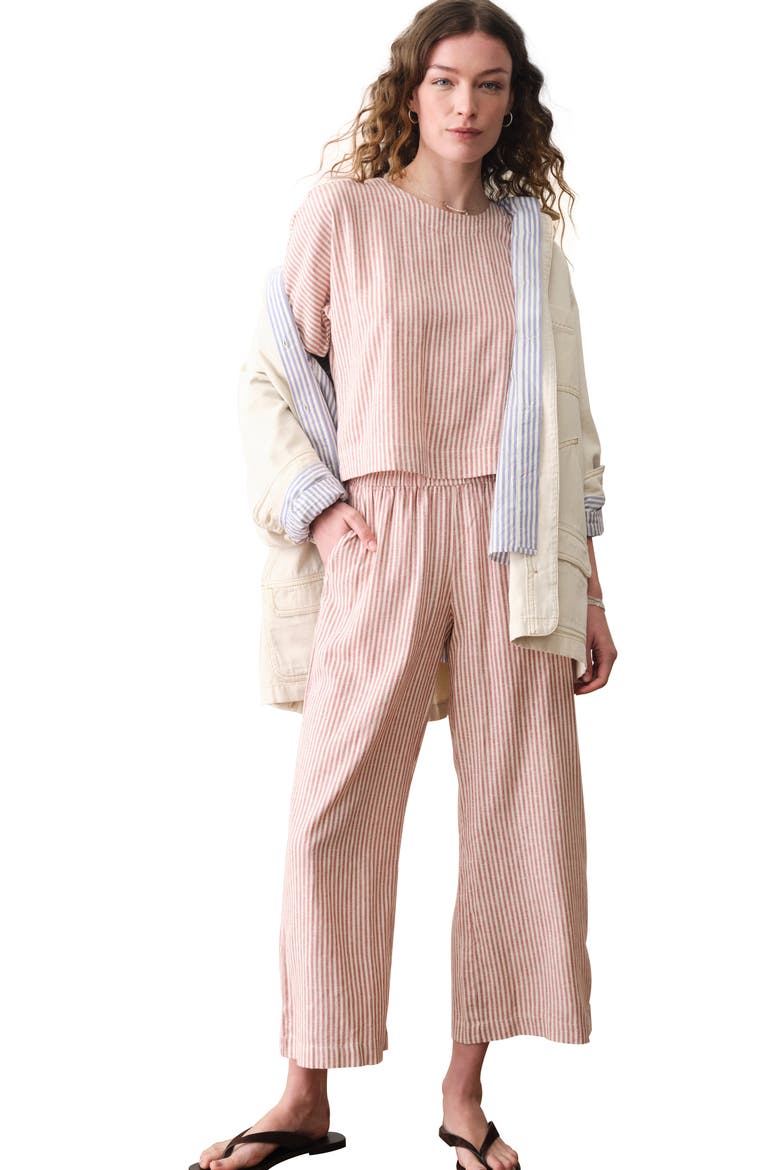 Allison Stripe Pull-On Crop Wide Leg Hemp Blend Pants, Alternate, color, RUST STRIPE