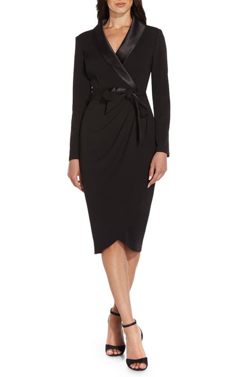 Long Sleeve Crepe Tuxedo Dress