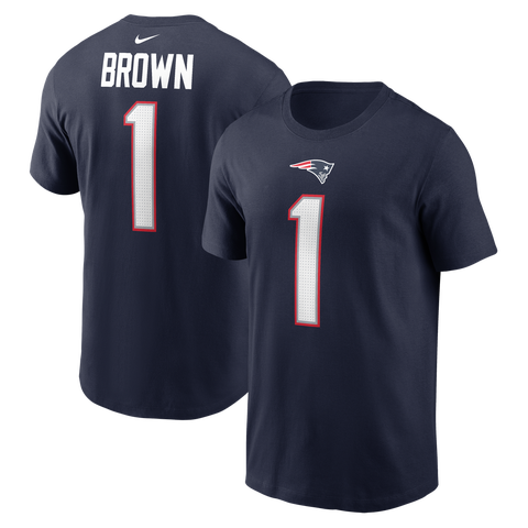 Men's Nike A.J. Brown Navy New England Patriots Name & Number T-Shirt