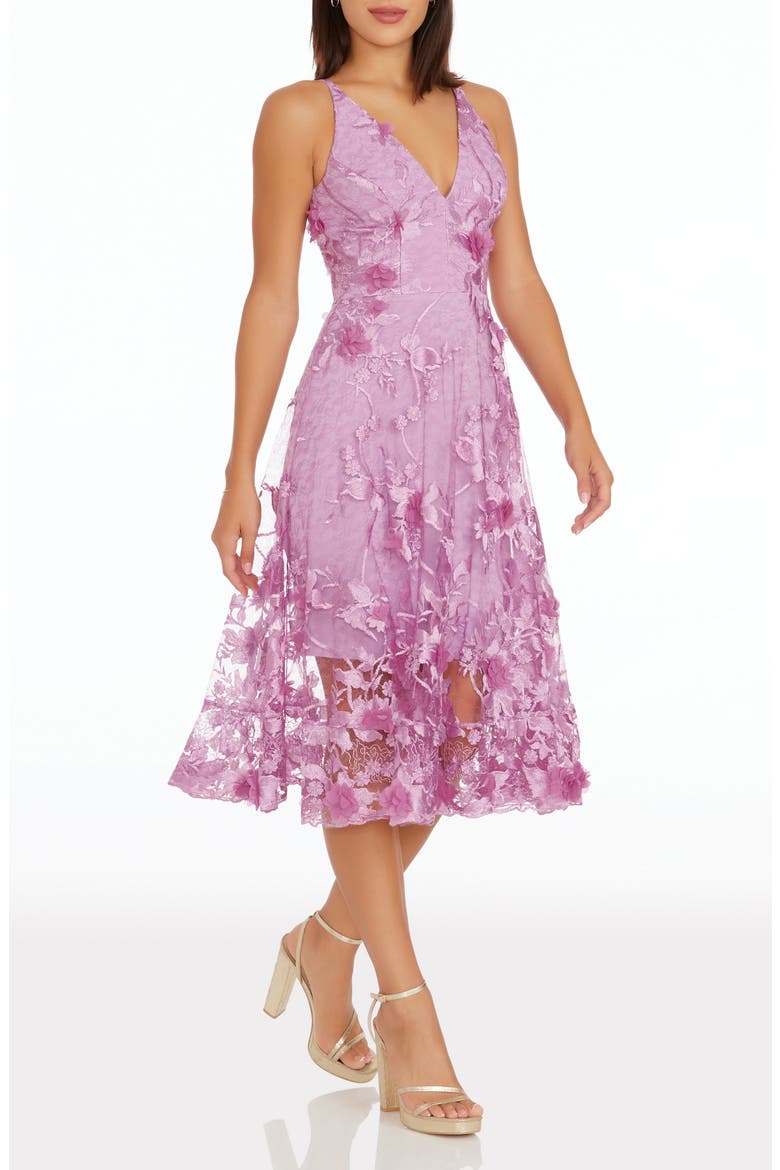 Audrey Embroidered Fit & Flare Dress, Alternate, color, LAVENDER